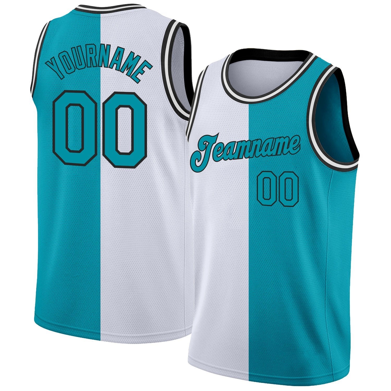 10-3.jpg Men's Custom White Teal-Black Authentic Split Fashion Basketball Jersey - Image 1
