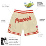 Men's Custom Cream Orange-White Authentic Throwback Basketball Shorts - Image 2