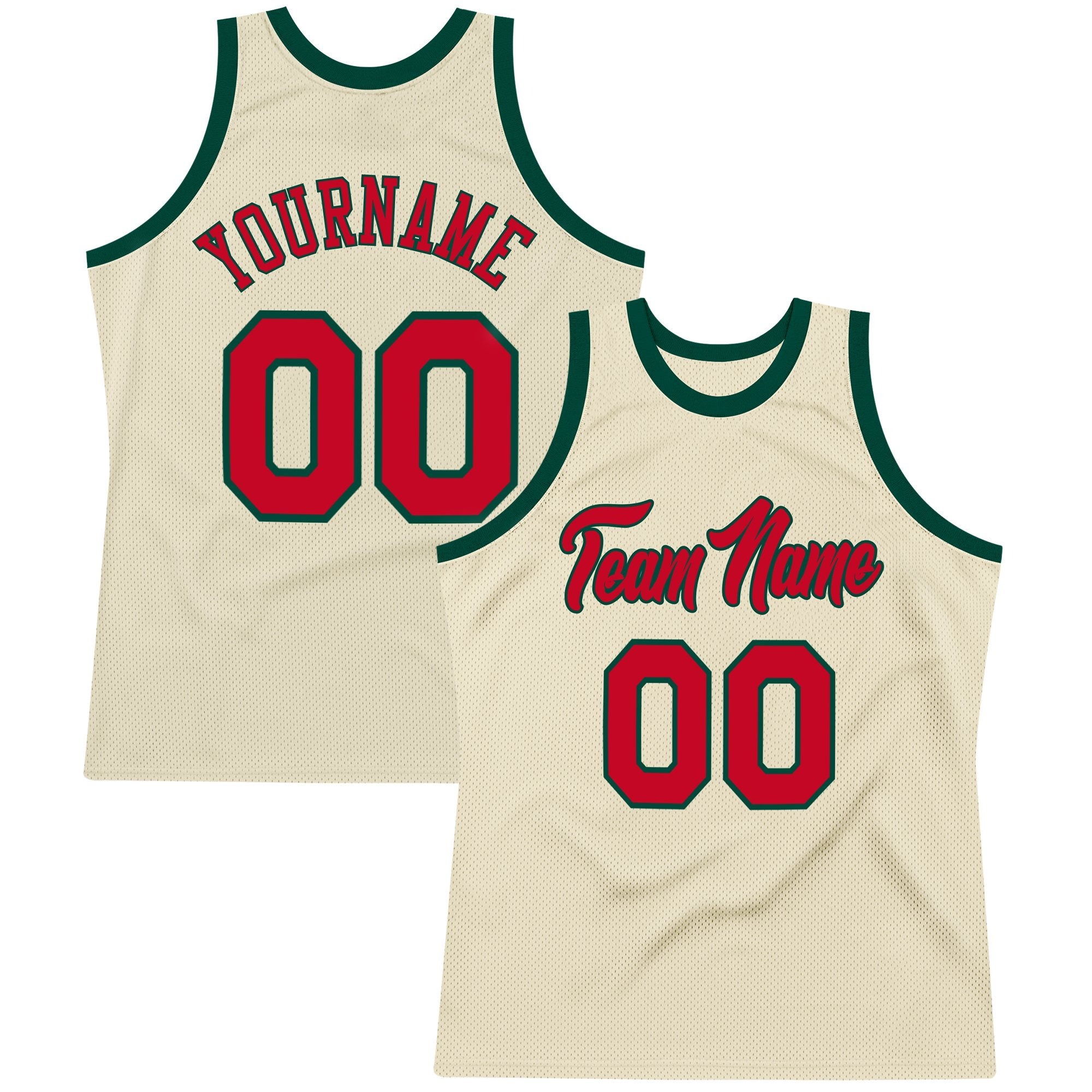15-2.jpg Men's Custom Cream Red-Hunter Green Authentic Throwback Basketball Jersey - Image 1