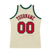 Men's Custom Cream Red-Hunter Green Authentic Throwback Basketball Jersey - Image 4