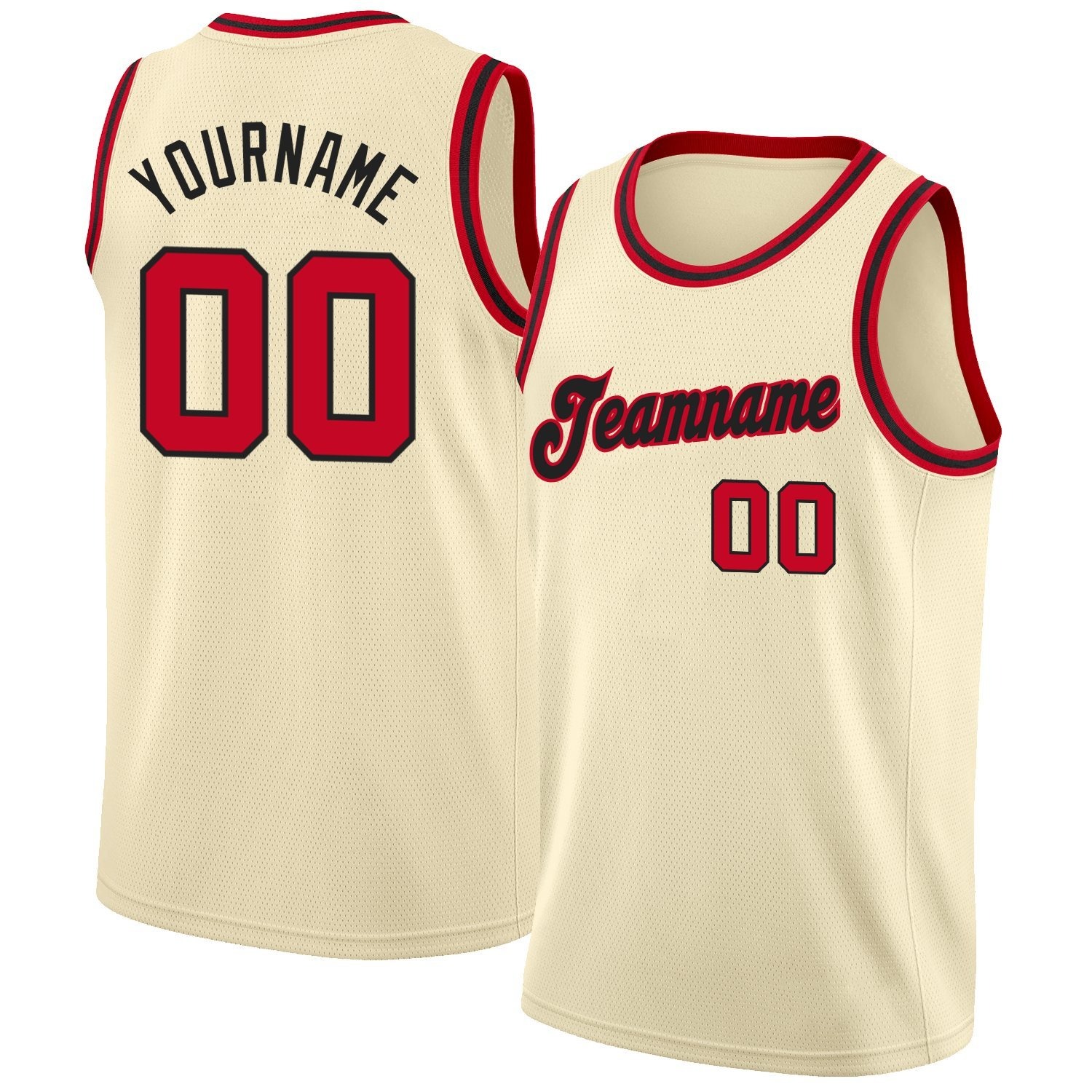 18-3.jpg Men's Custom Cream Red-Black Round Neck Rib-Knit Basketball Jersey - Image 1