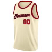 Men's Custom Cream Red-Black Round Neck Rib-Knit Basketball Jersey - Image 5
