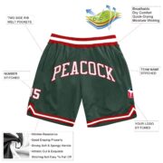 Men's Custom Hunter Green White-Red Authentic Throwback Basketball Shorts - Image 2