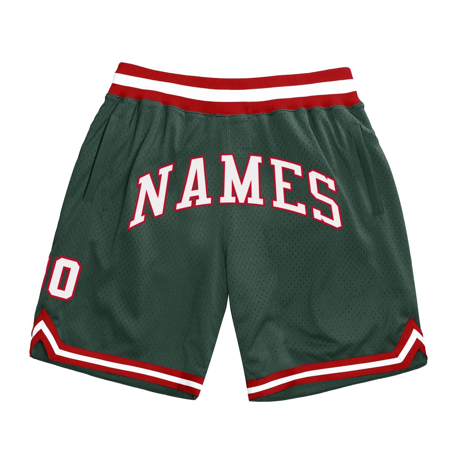 27-2.jpg Men's Custom Hunter Green White-Red Authentic Throwback Basketball Shorts - Image 1