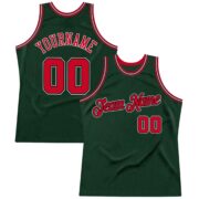 Men's Custom Hunter Green Red-Black Authentic Throwback Basketball Jersey