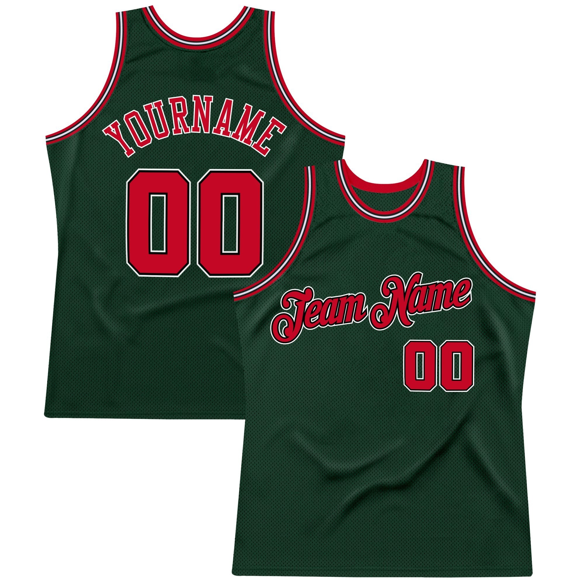 29-3.jpg Men's Custom Hunter Green Red-Black Authentic Throwback Basketball Jersey - Image 1