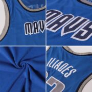 Men's Custom Blue White-Kelly Green Authentic Throwback Basketball Jersey - Image 2