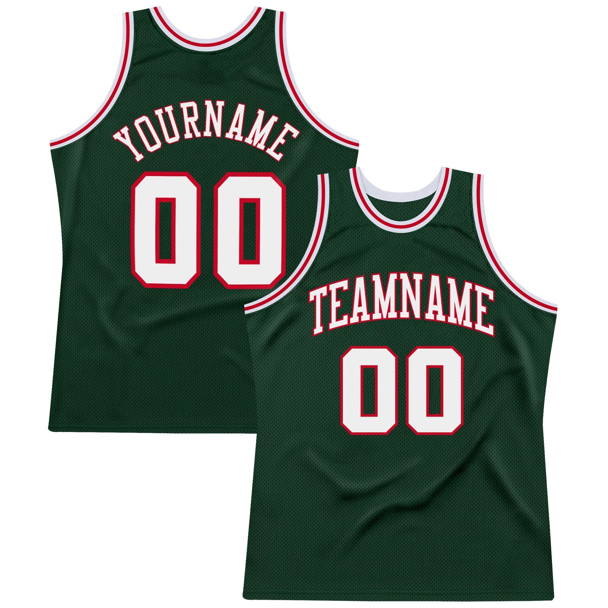 30-3.jpg Men's Custom Hunter Green White-Red Authentic Throwback Basketball Jersey - Image 1