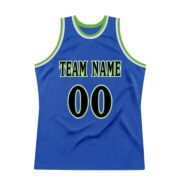 Men's Custom Blue Black-Neon Green Authentic Throwback Basketball Jersey - Image 2