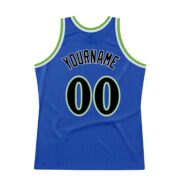 Men's Custom Blue Black-Neon Green Authentic Throwback Basketball Jersey - Image 5