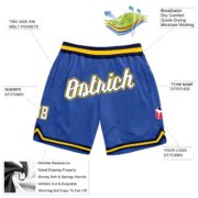 Men's Custom Blue White-Gold Authentic Throwback Basketball Shorts - Image 2