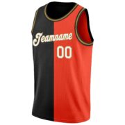 Men's Custom Orange White-Black Authentic Split Fashion Basketball Jersey - Image 4
